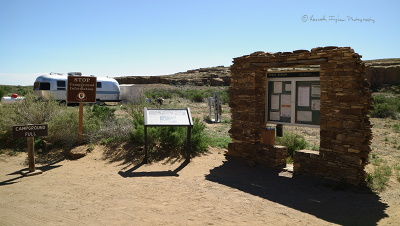 Gallo Campground entrance sign and pay station
