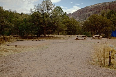 a campsite with a tent pad
