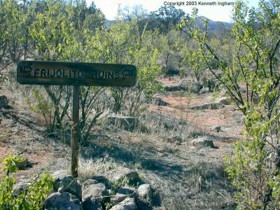 The Frijolito ruins and the sign indicating where they are
