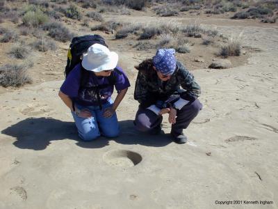 Diana Northup, Sue Barns, and a pecked basin
