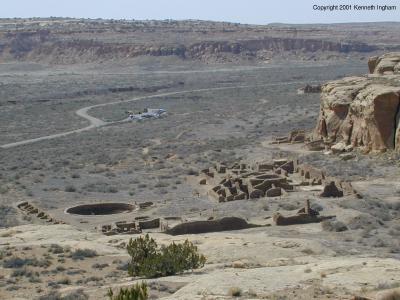 View of Chetro Ketl from the trail up the cliff
